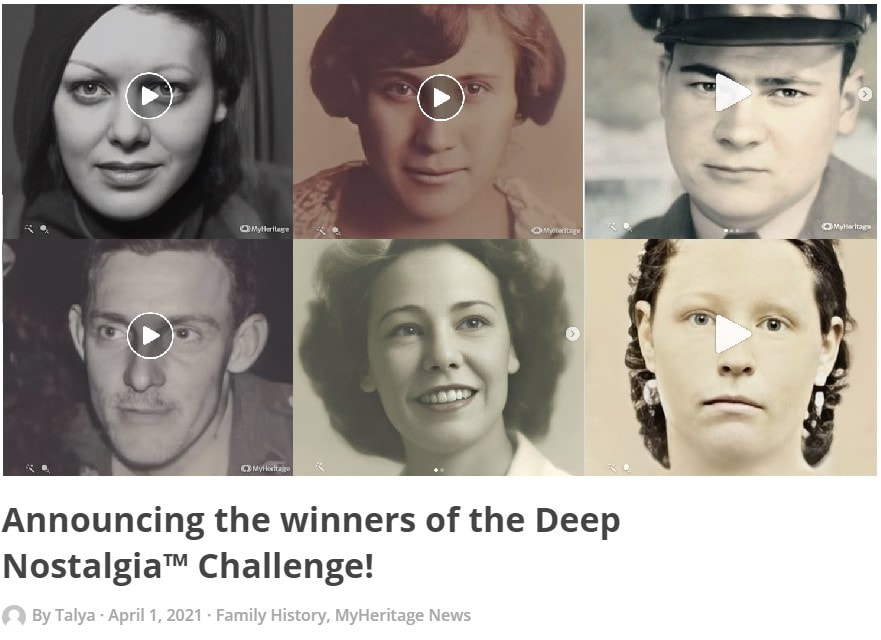 MyHeritage DeepNostalgia Winners Screenshot