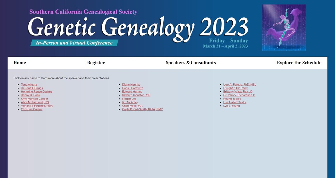 Genetic Genealogy 2023 Speakers and Consultants