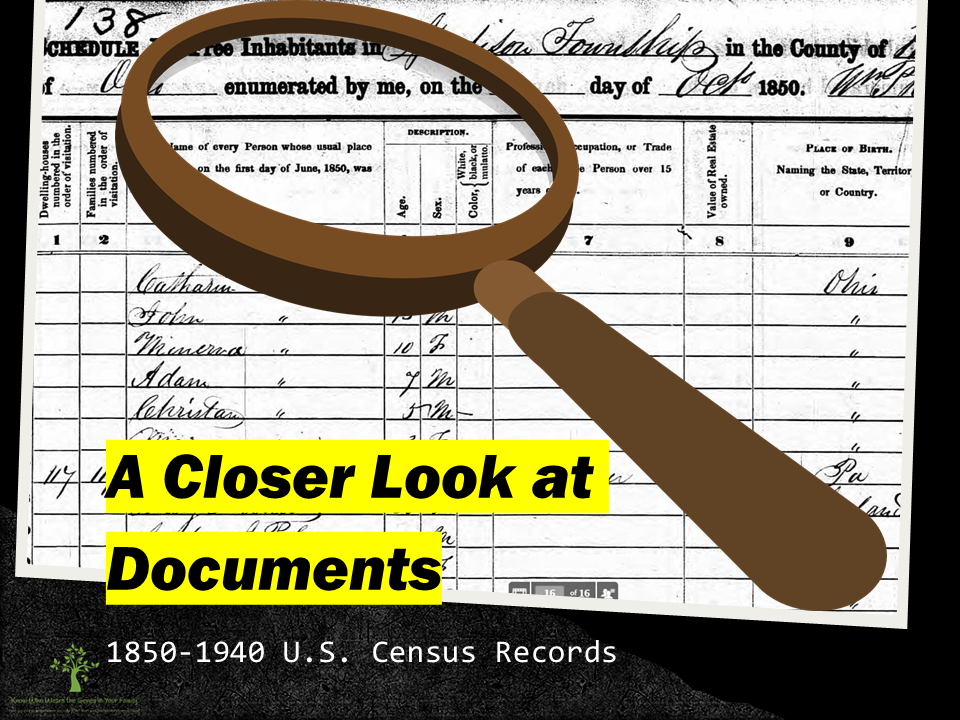 Genealogy Documents, U.S. Census​ Records, Genealogy Records, Genealogy Presentation, Genealogy Research