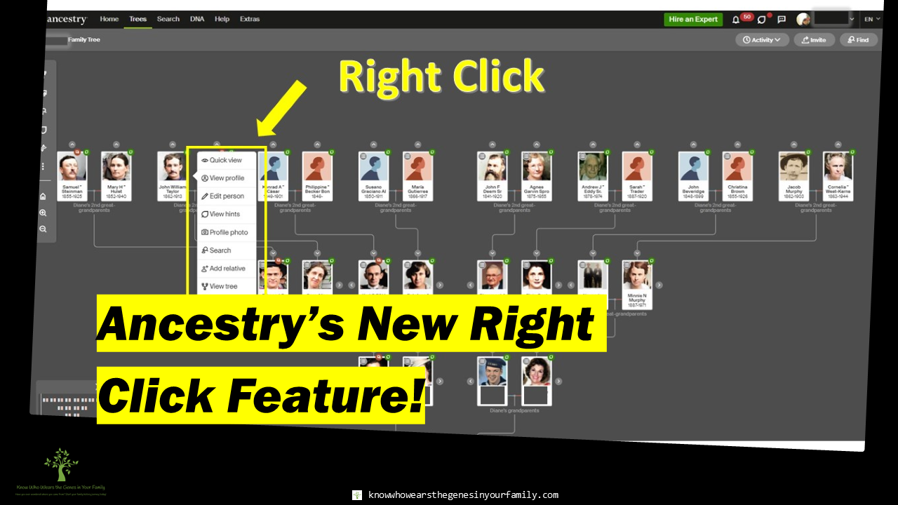 New Ancestry Right Click Tools Feature, Family Tree Quick Action Tools