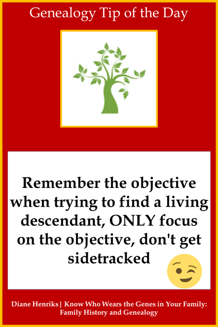 Genealogy Tip of the Day Focus on Objective Finding Living Descendant Don't Get Sidetracked