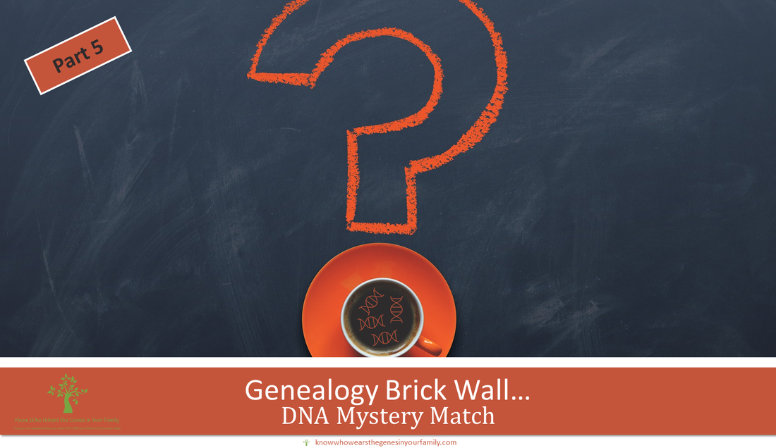 Genealogy Brick Wall, Genealogy Research, Genetic Genealogy, DNA Mystery Match, Blackboard with Question Mark and Text