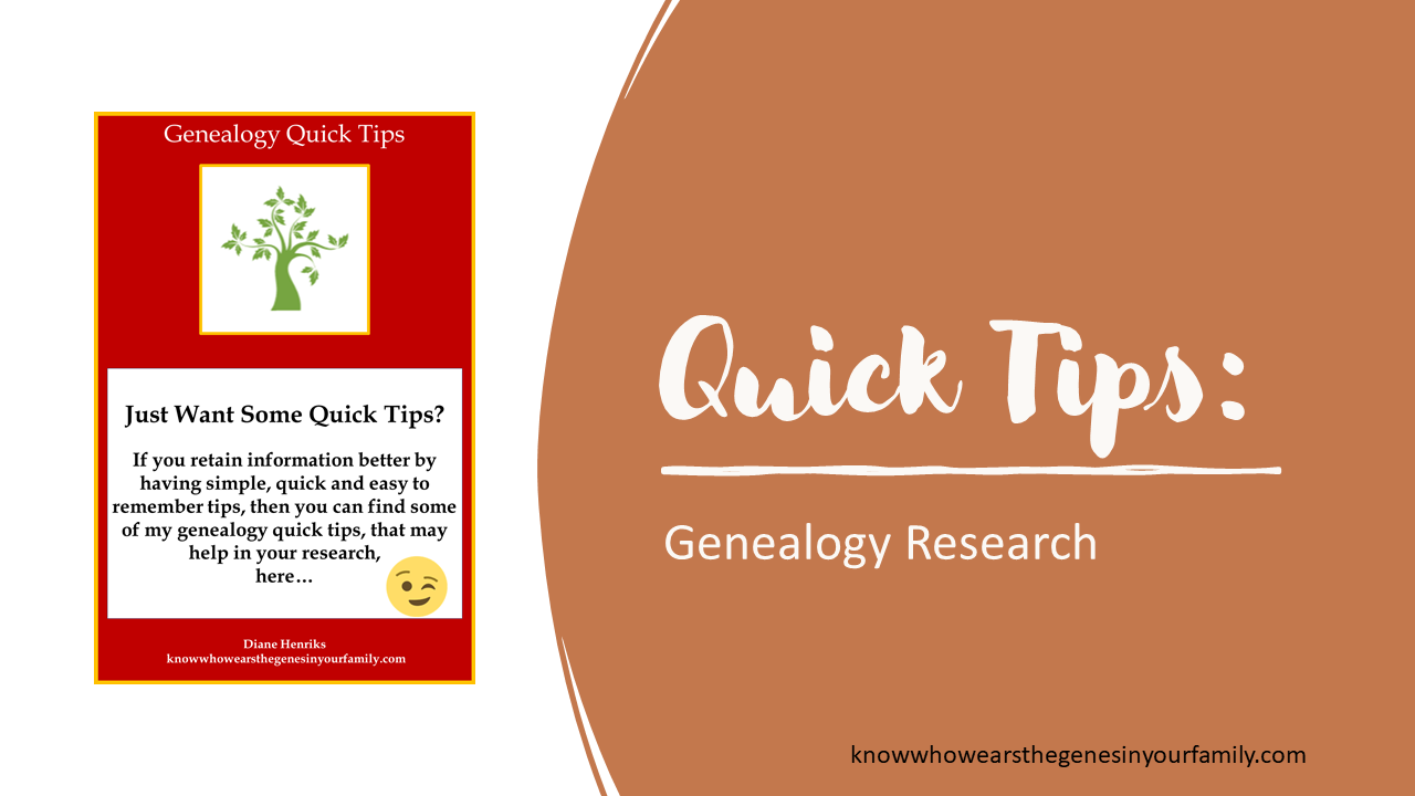 Genealogy Research Quick Tips with Green Tree and Text in Red Boxd