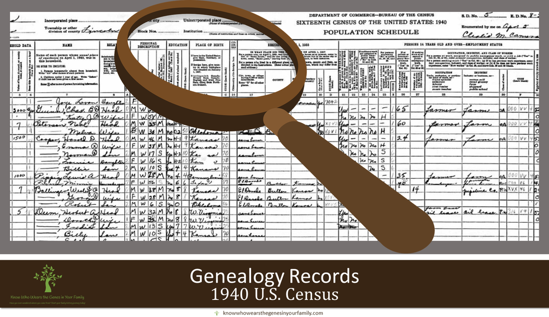 1940 U.S. Census Record and Resource with Magnifying Glass and Text in Gray