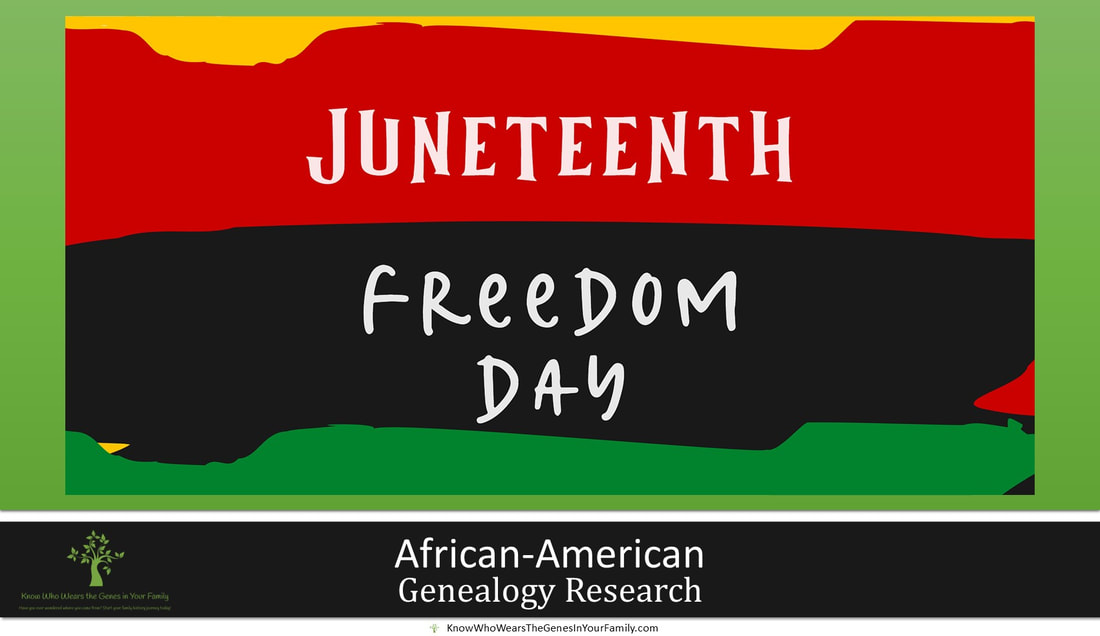 African-American Genealogy Toolbox Research Resource Must Haves, Juneteenth Freedom Day with Pan-African Flag and Colors with Text 
