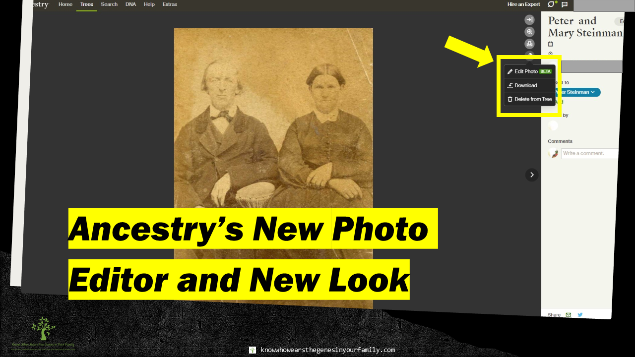 Ancestry Genealogy Resource Photo Editor Tool with Vintage Photo and Text 