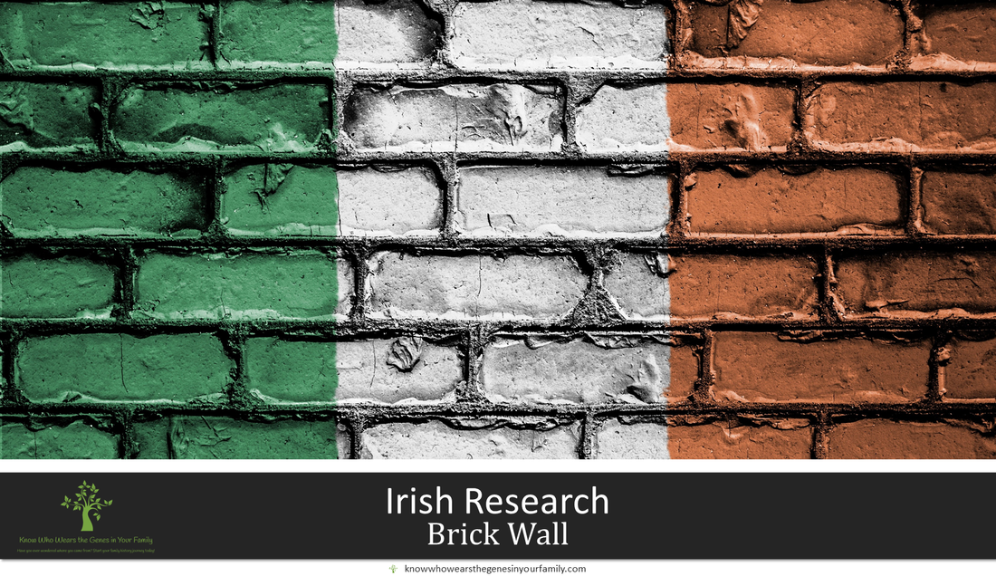Irish Genealogy, Genealogy Brick Wall Research, Irish Flag Colored Brick Wall with Text