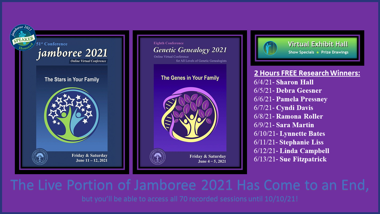 Genealogy Jamboree 2021 Closing Update and Winners