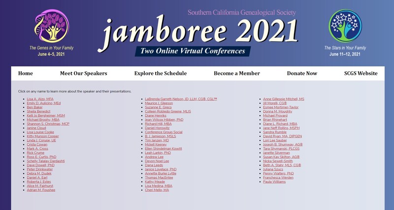 Genealogy Jamboree Speakers List