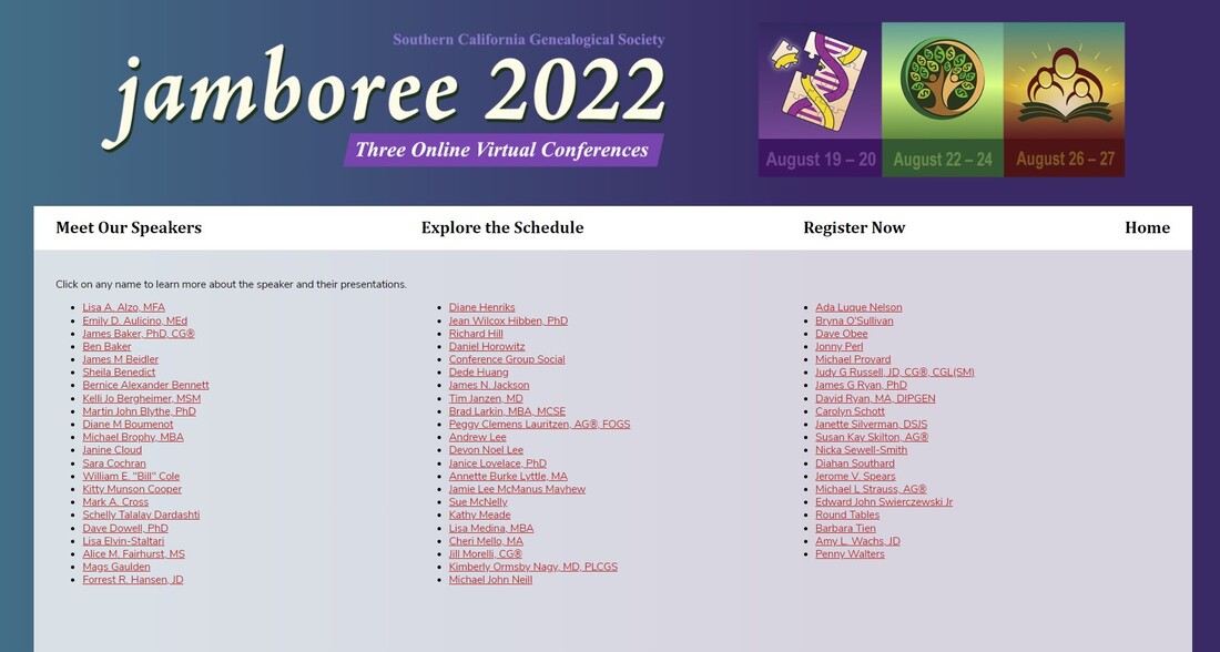 Genealogy Jamboree 2022 Speakers