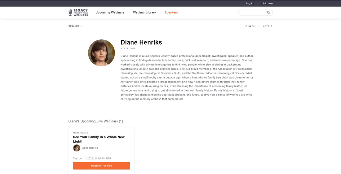 Legacy Family Tree Webinars, Diane Henriks, MyHeritage Webinars, Genealogy Presentations, Genealogy Speaker