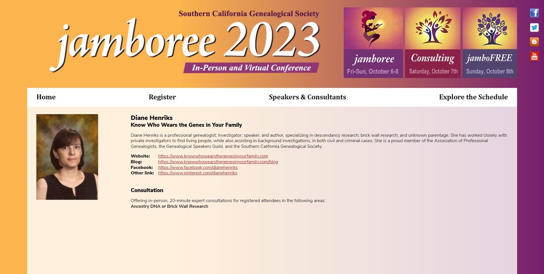 Diane Henriks, Genealogy Consultant, Genealogy Jamboree 2023