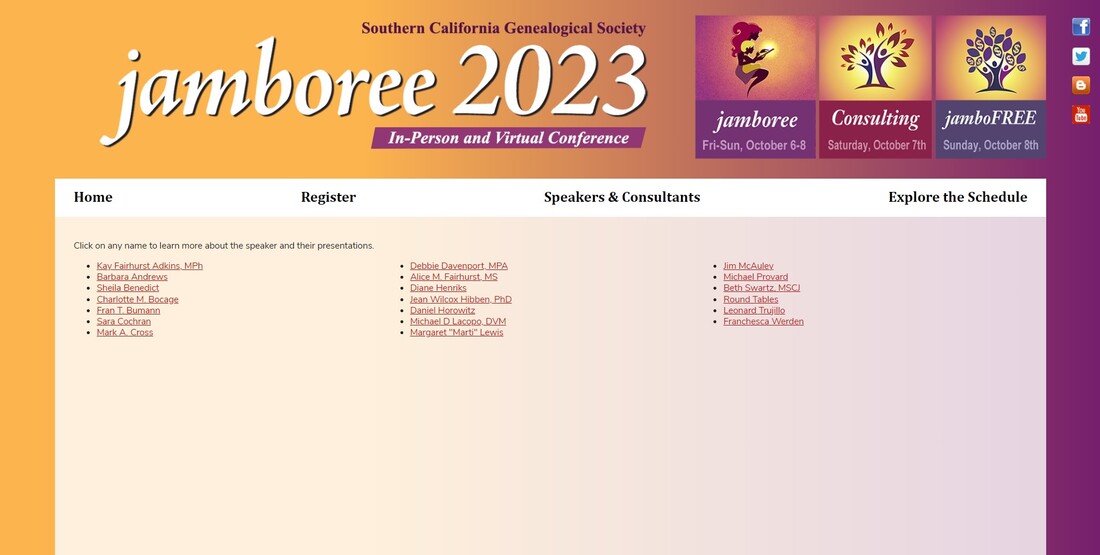Genealogy Jamboree 2023 Speakers and Consultants